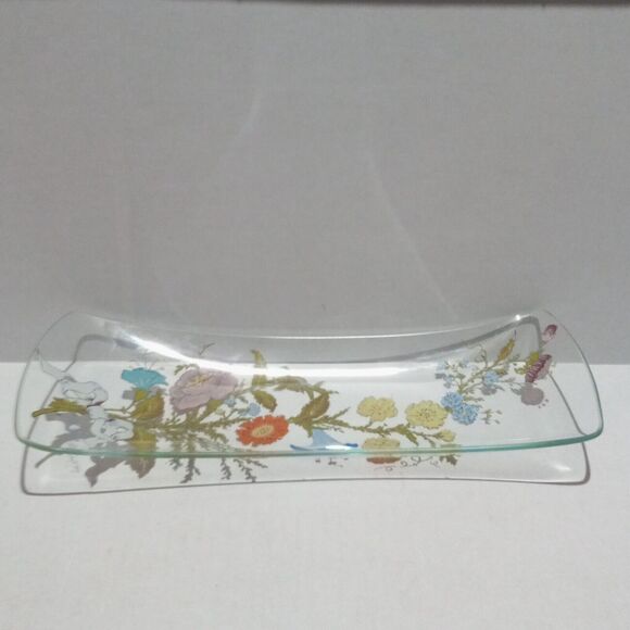 Vtg Signed Dorothy Thorpe Flowers & Ribbon Serving Tray-MCM-Transferware-Candy - Picture 3 of 9